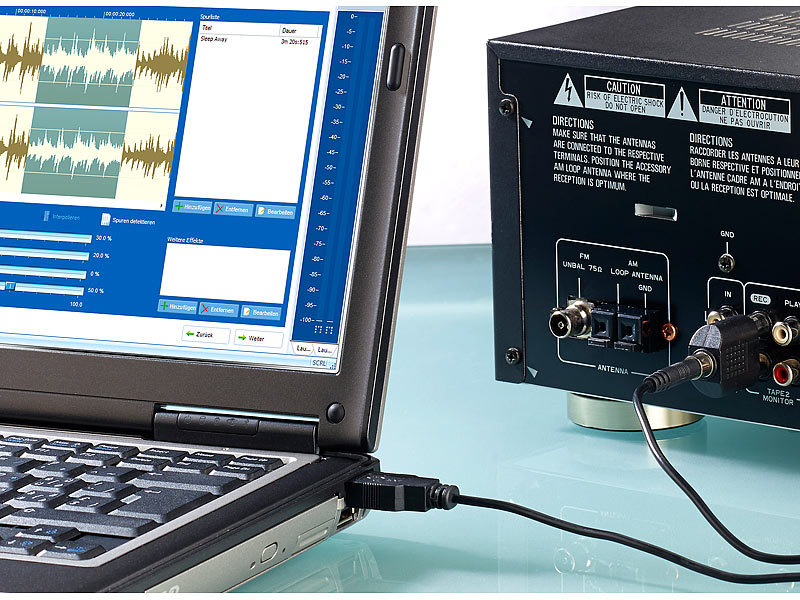 ; USB-Plattenspieler mit Kassetten-Deck 