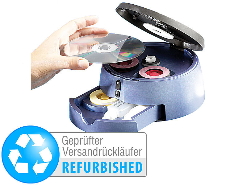 ; CD-Reiniger, DVD-ReinigerCD-ReinigungssystemeCD-ReparatursatzElektrische CD-Reparatur-MaschinenCD Repair-KitsDisc-KratzerentfernerReiniger für CDs, DVDsLack-Reparatur-Set 